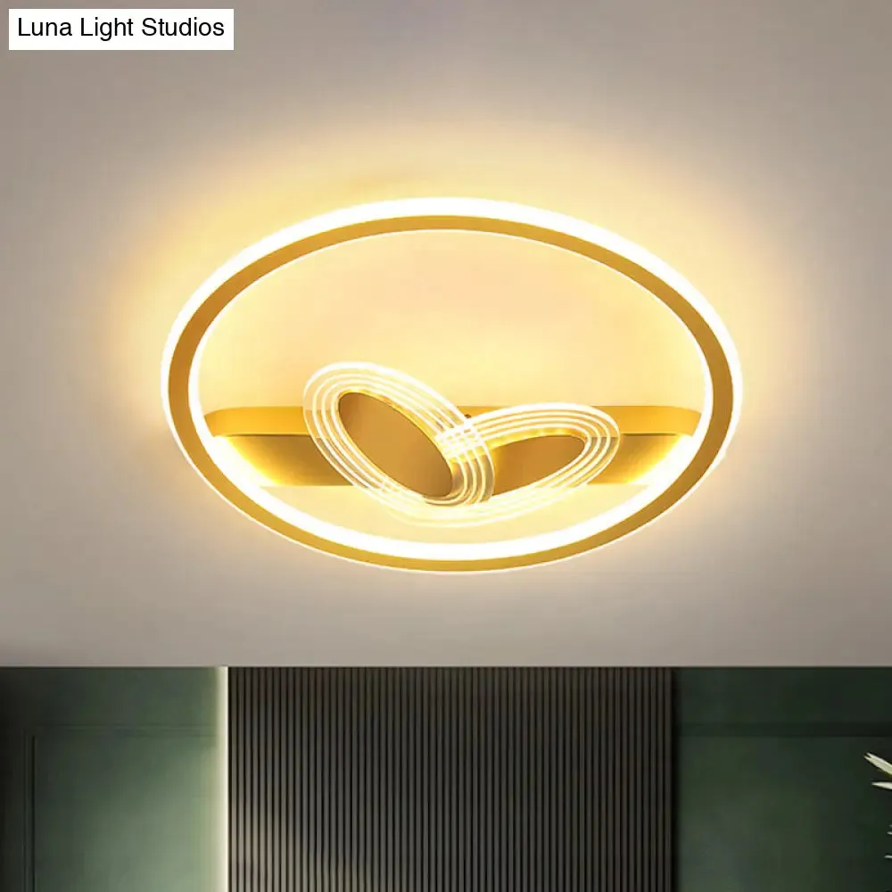 Modern Black/Gold LED Flush Mount Light with Acrylic Oval and Circle Design