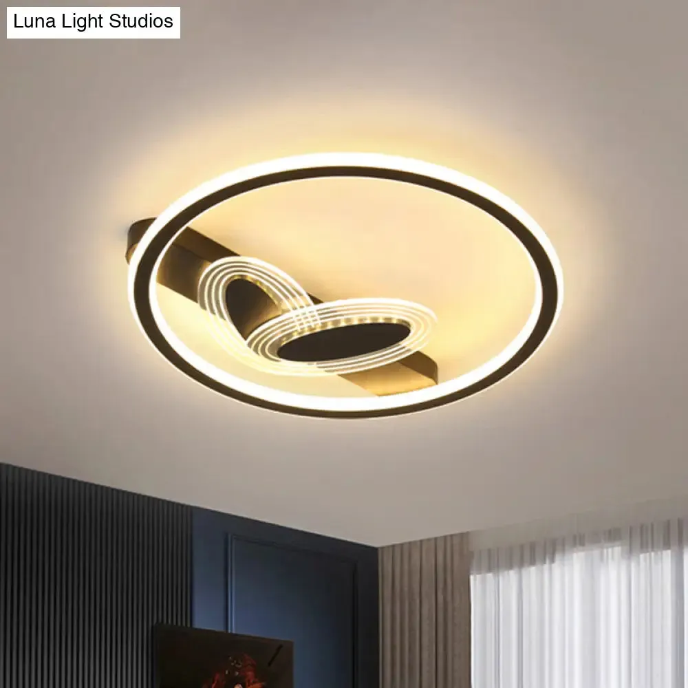 Modern Black/Gold LED Flush Mount Light with Acrylic Oval and Circle Design