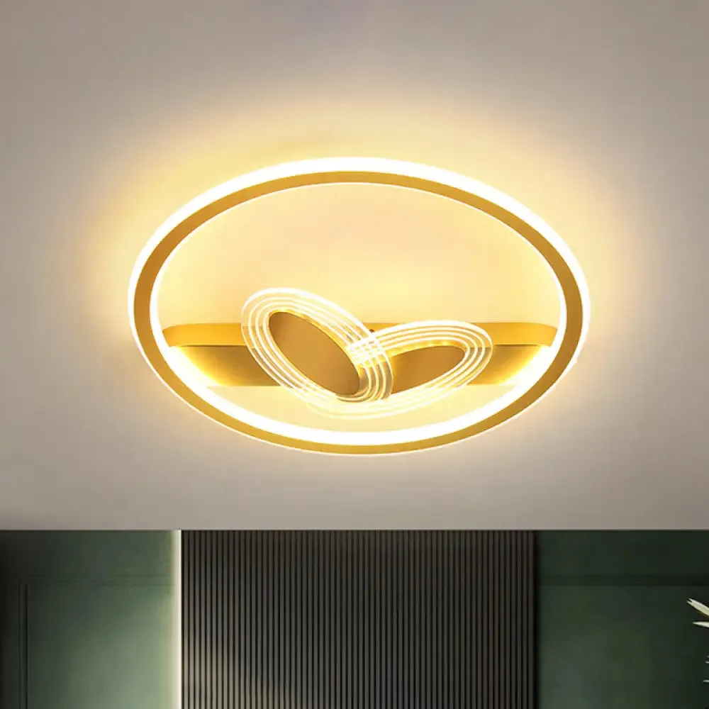Modern Black/Gold LED Flush Mount Light with Acrylic Oval and Circle Design