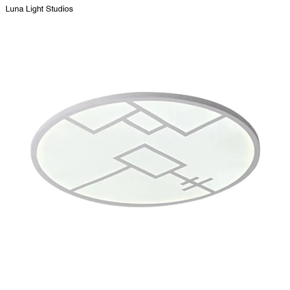 Modern Round Flush Mount LED Bedroom Light in White/Black Metallic with Pattern