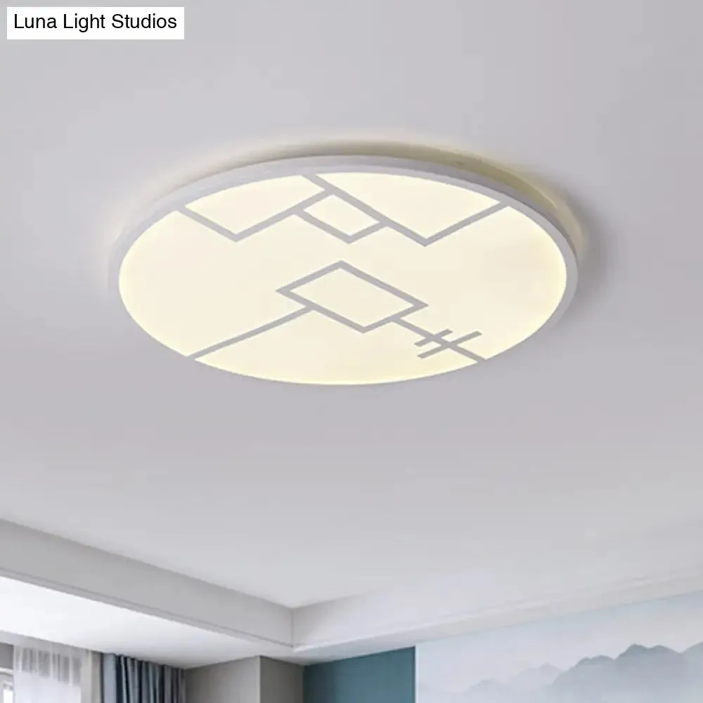 Modern Round Flush Mount LED Bedroom Light in White/Black Metallic with Pattern