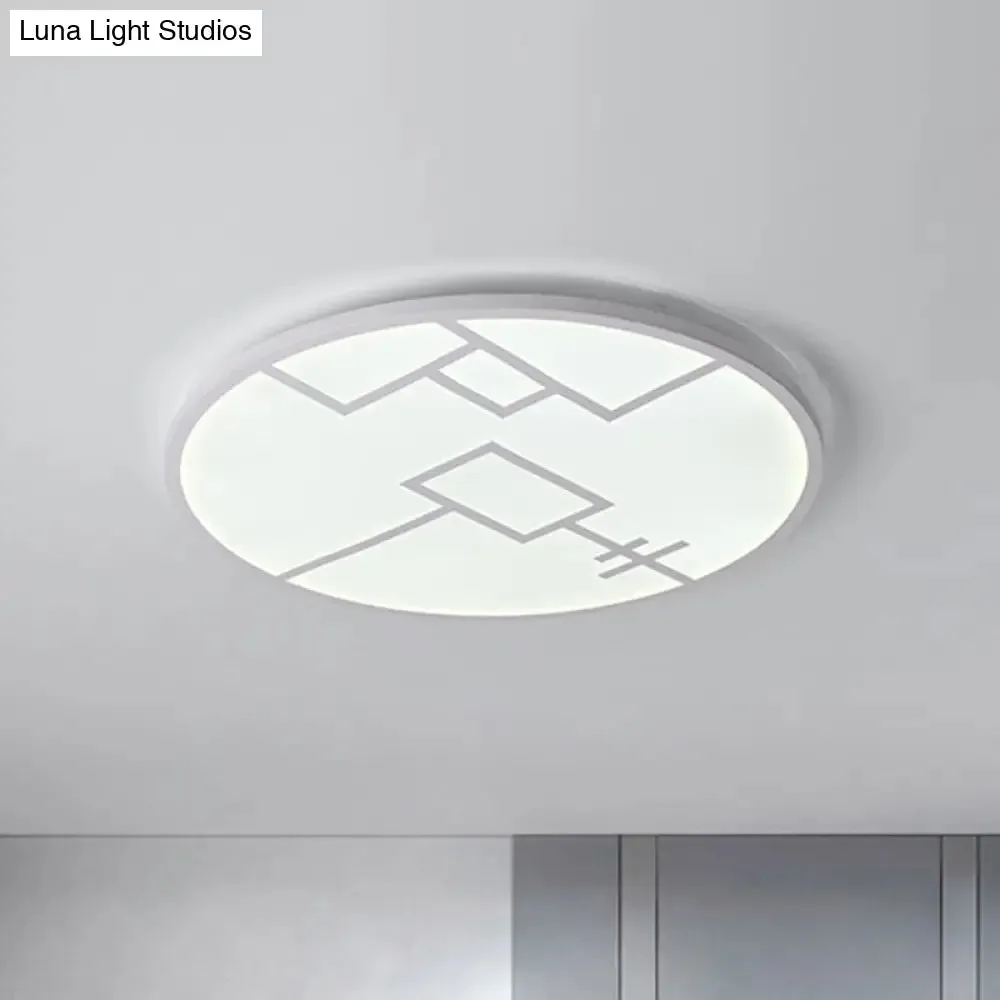 Modern Round Flush Mount LED Bedroom Light in White/Black Metallic with Pattern