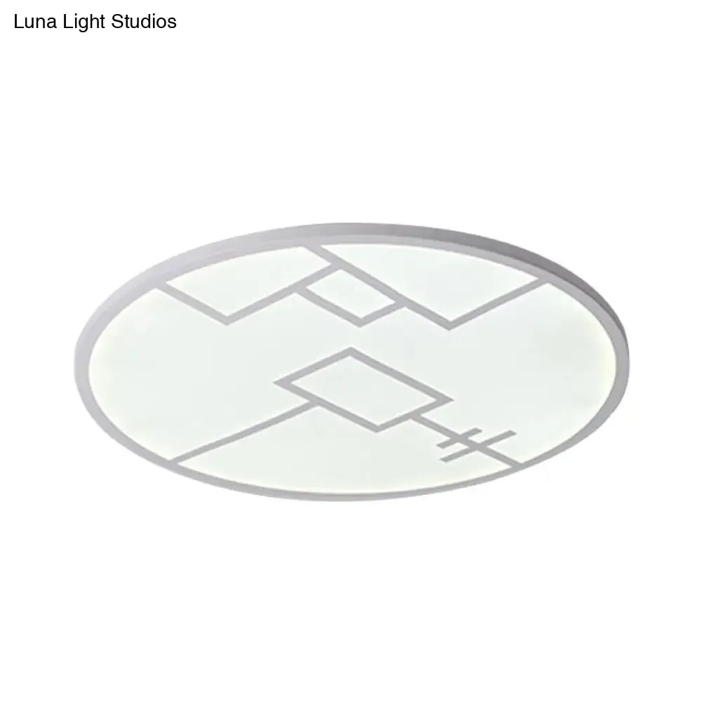 Modern Round Flush Mount LED Bedroom Light in White/Black Metallic with Pattern