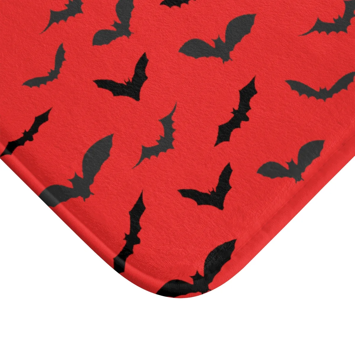 Red Black Flying Bats Designer Halloween Bath Mat-Made in USA