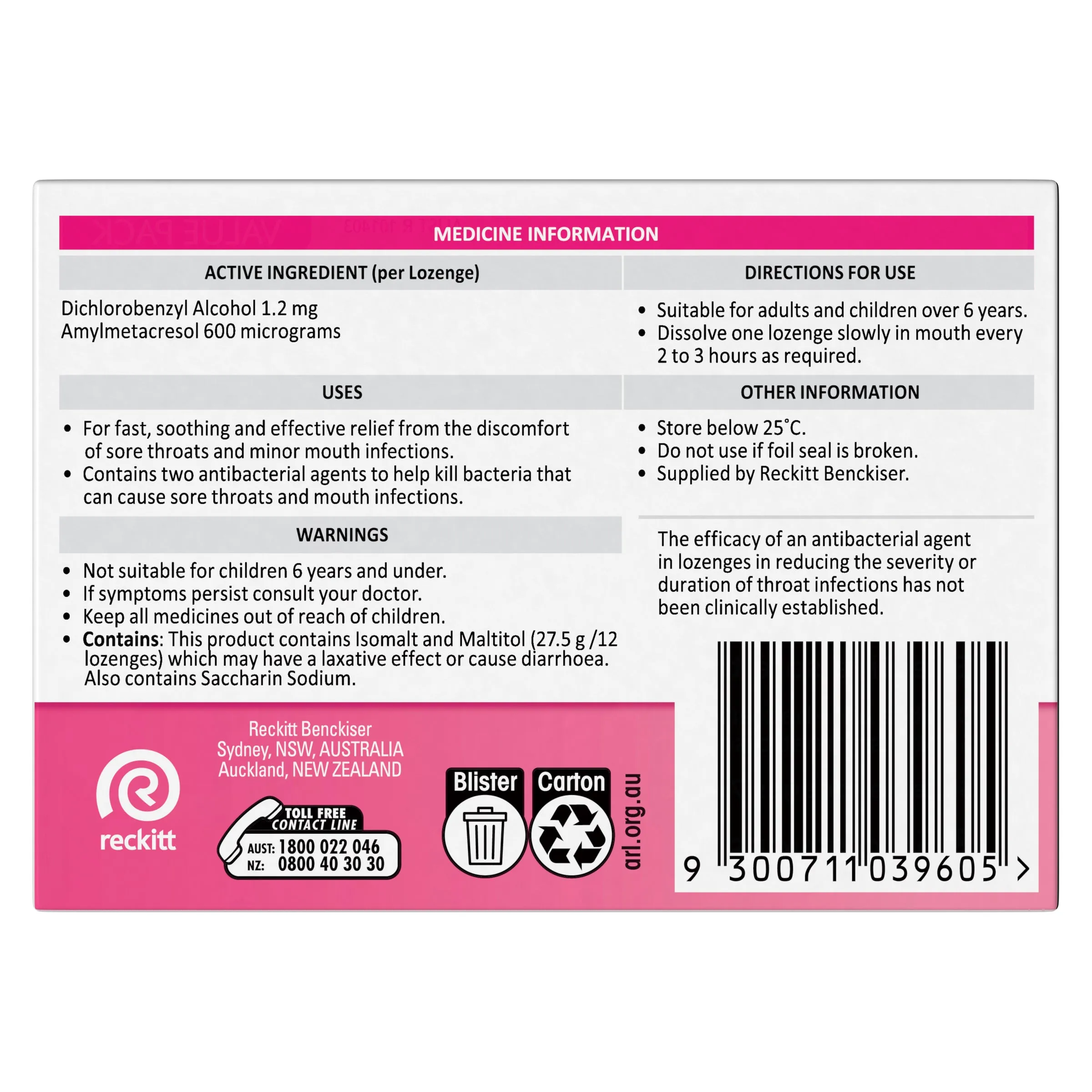 Strepsils Sore Throat Relief Sugar Free Strawberry 36 Pack