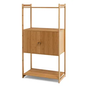 Tangkula Bathroom Cabinet, Bamboo 4 Tier Floor Storage Cabinet with Enclosed Cabinet