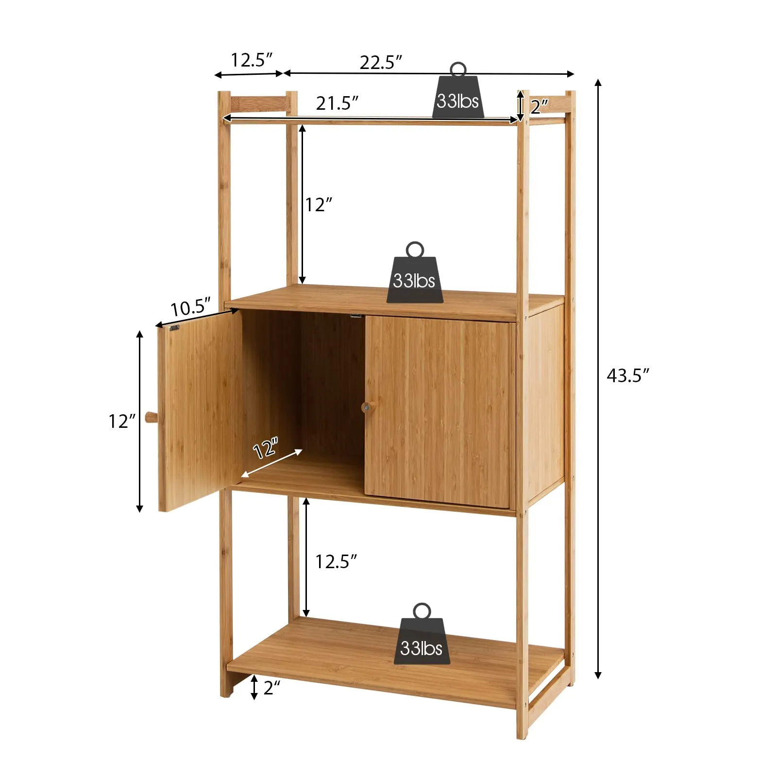 Tangkula Bathroom Cabinet, Bamboo 4 Tier Floor Storage Cabinet with Enclosed Cabinet