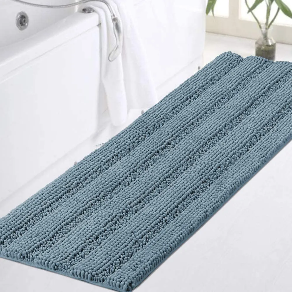 Turquoize Bathroom Runner Extra Long Bathroom Rug Blue Chenille Bath Rug Non Slip Shaggy Bath Mat Shag Shower Mat, Soft and Cozy, Super Absorbent Water, Washable Rug