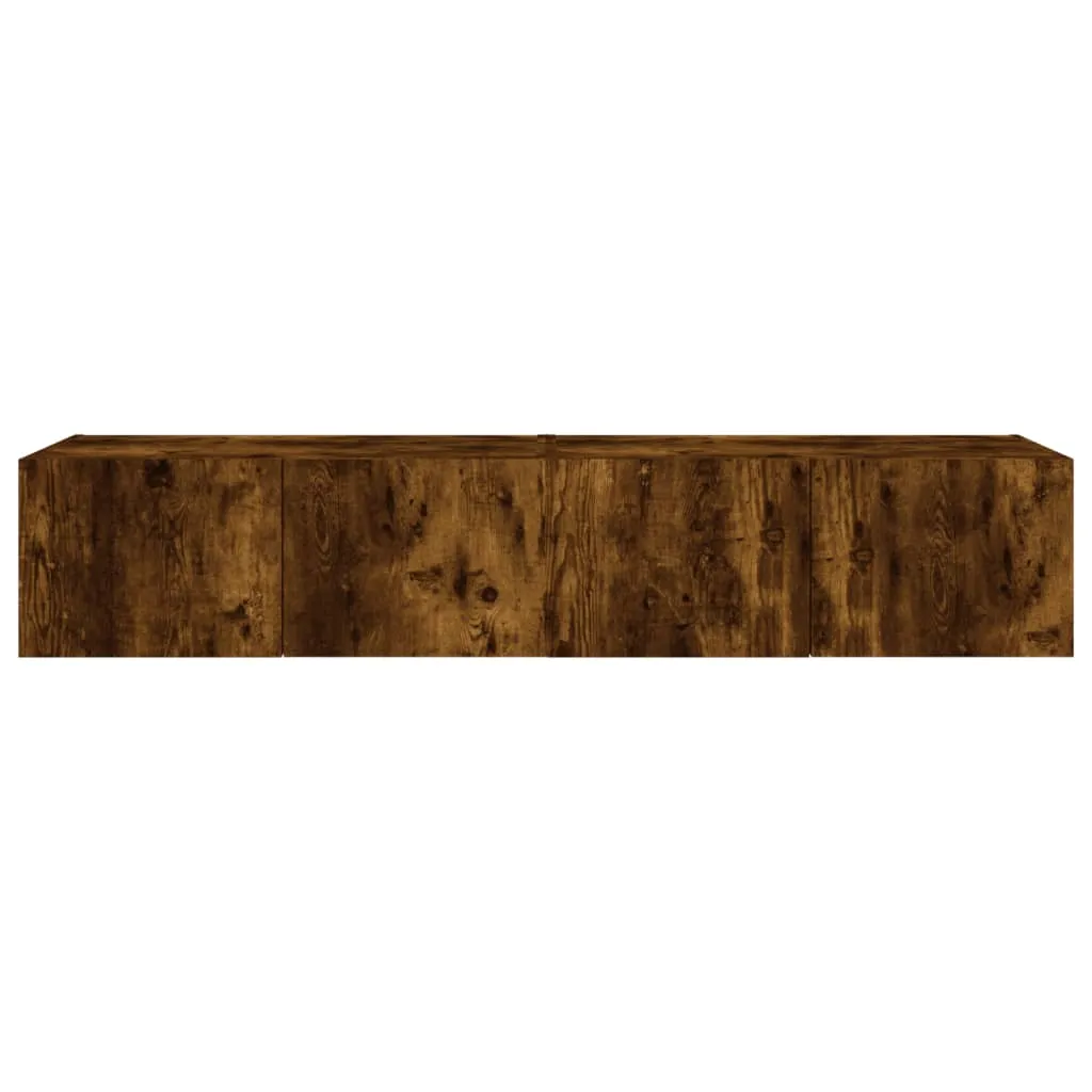 vidaXL TV Wall Cabinets with LED Lights 2 pcs Smoked Oak 80x35x31 cm