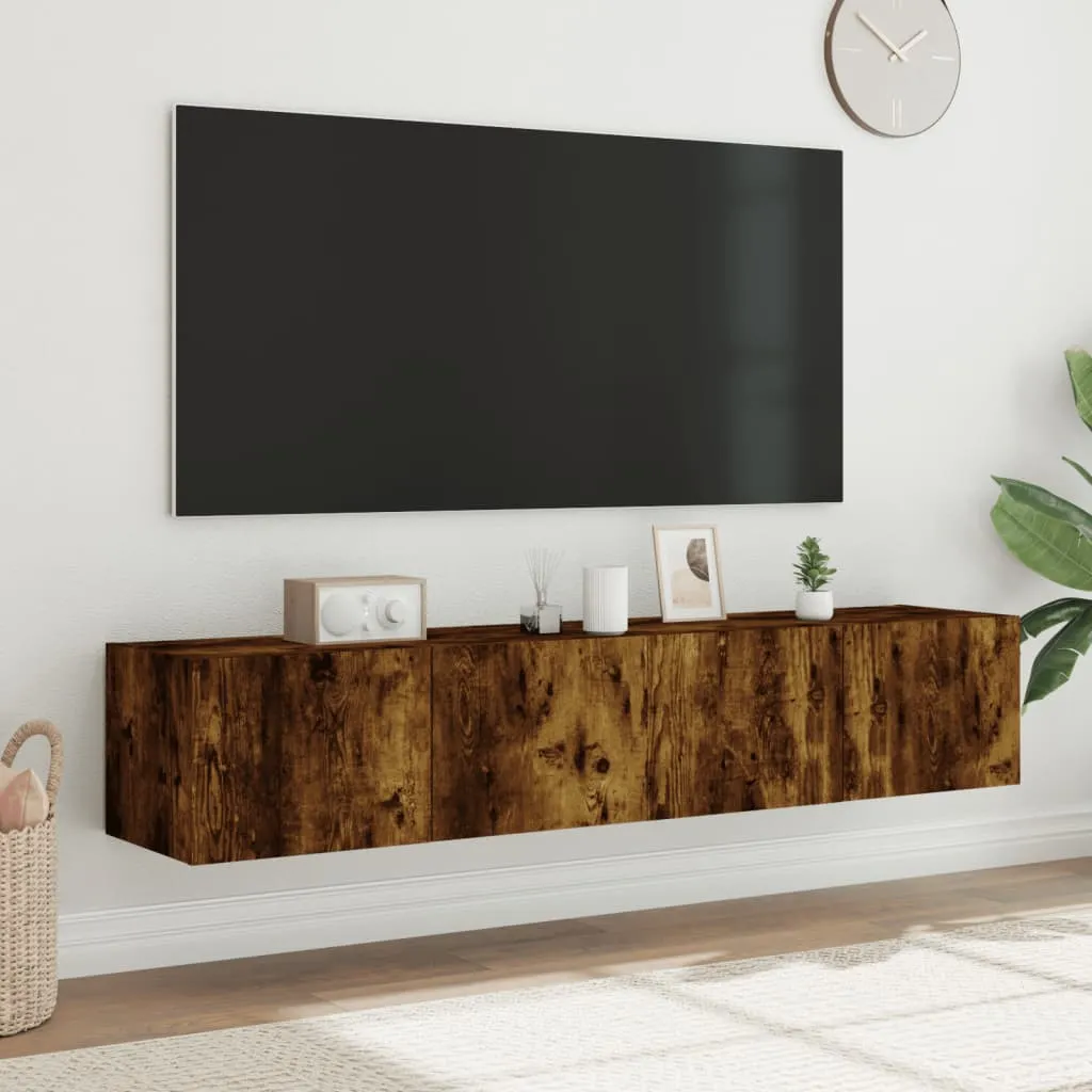 vidaXL TV Wall Cabinets with LED Lights 2 pcs Smoked Oak 80x35x31 cm