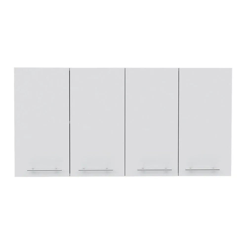 Wall Cabinet Four Doors, With Two Internal Shelves And Internal Plate And Glass Organizer - White