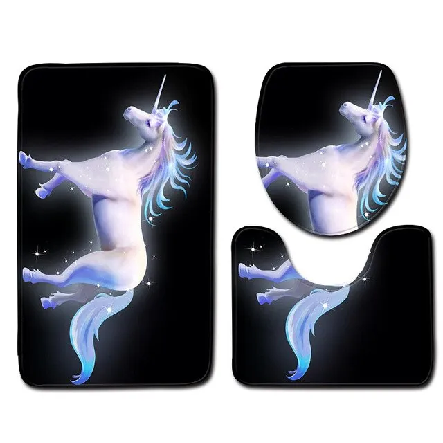 Zeegle 3pcs/set Toilet Bath Mat Unicorn Pattern Bathroom Mats Rugs Anti-slip Bathroom Floor Mats Pedestal Rug Toilet Seat Cover