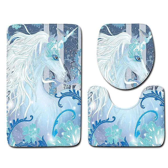 Zeegle 3pcs/set Toilet Bath Mat Unicorn Pattern Bathroom Mats Rugs Anti-slip Bathroom Floor Mats Pedestal Rug Toilet Seat Cover