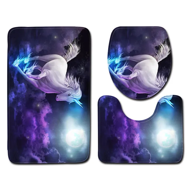Zeegle 3pcs/set Toilet Bath Mat Unicorn Pattern Bathroom Mats Rugs Anti-slip Bathroom Floor Mats Pedestal Rug Toilet Seat Cover